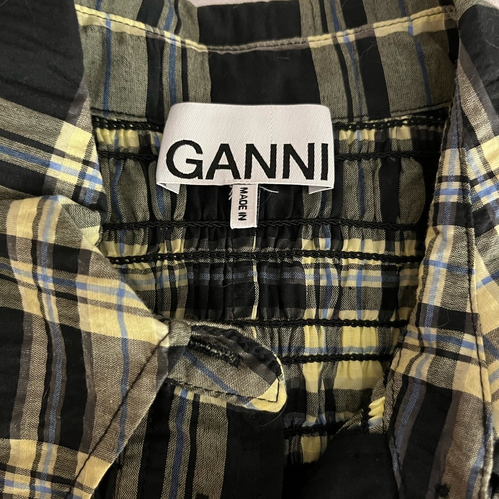 GANNI Checked cotton-ble seersucker mini shirt dress size 38 - Picture 14 of 16